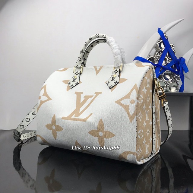 路易威登LV女包 LV手提肩背包 M40391白拼卡其 新品配色SPEEDY30手袋 xxlv1347